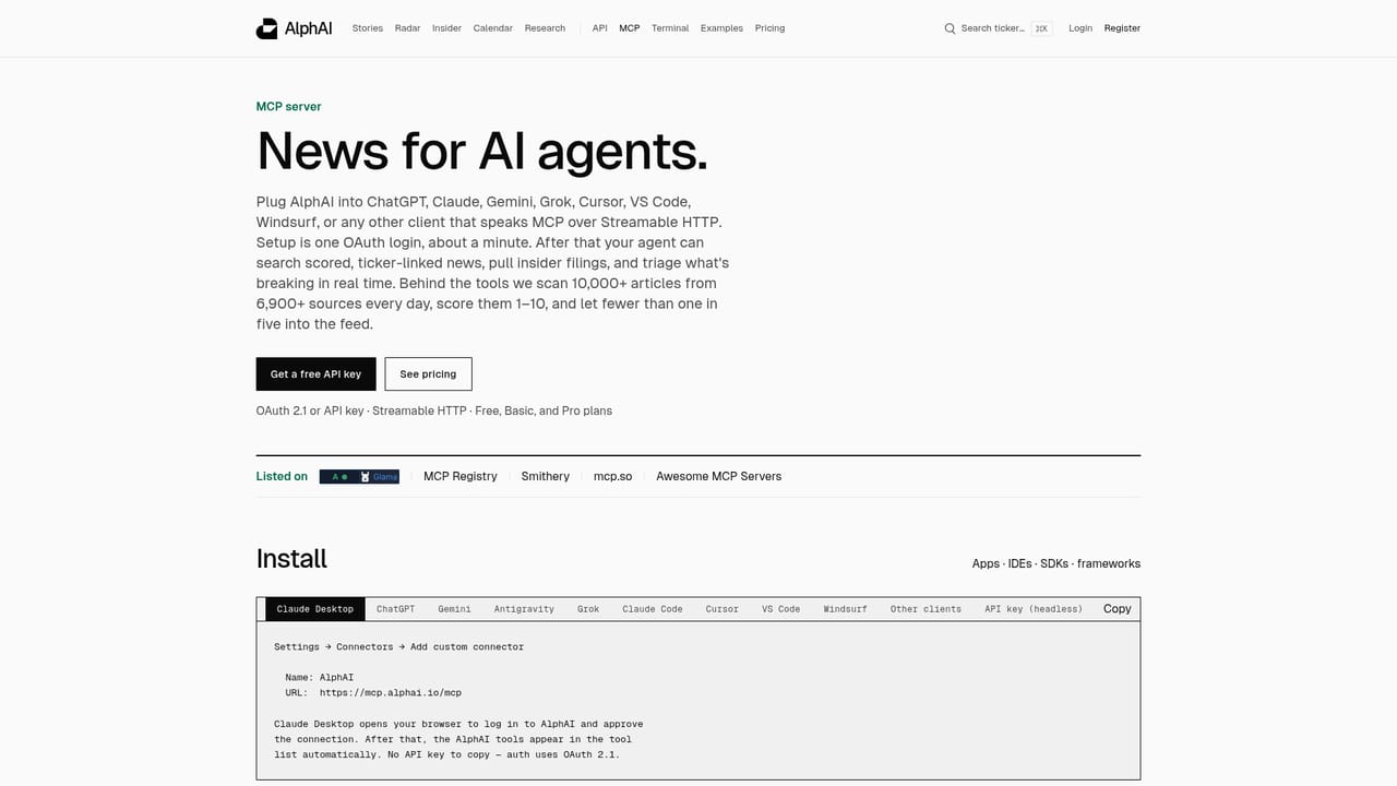 AlphAI — Connect an agent over MCP