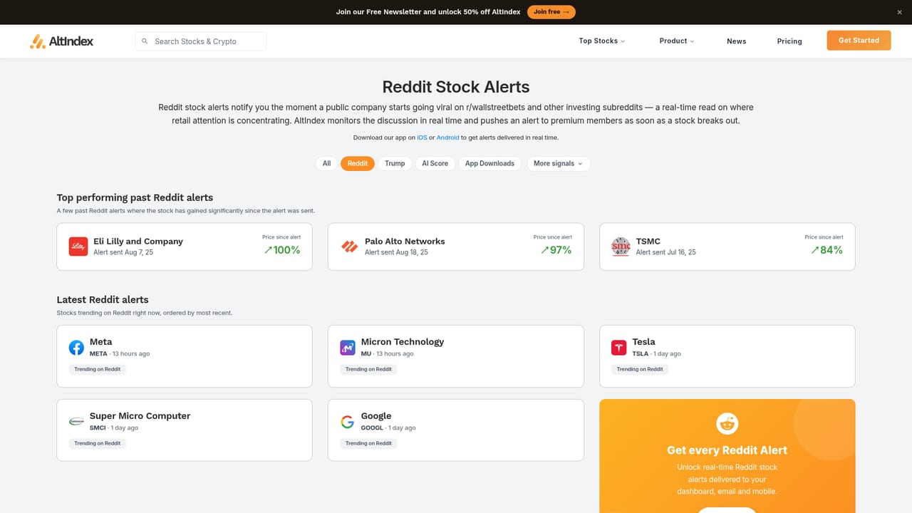 AltIndex — Set alerts and install the mobile app