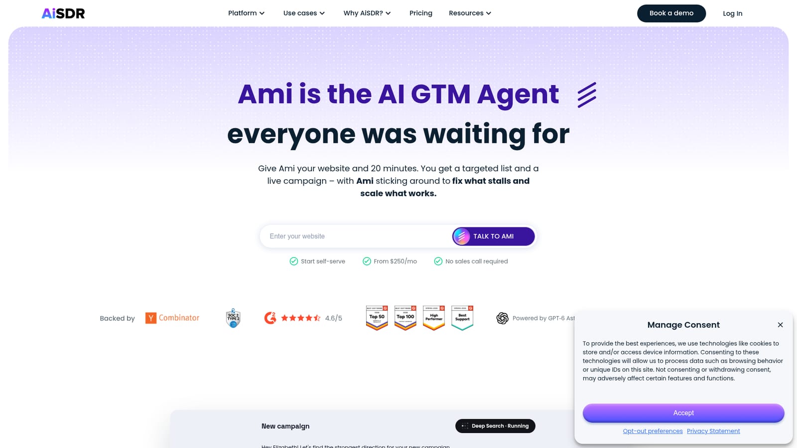 Ami by AiSDR — Start from the Ami page