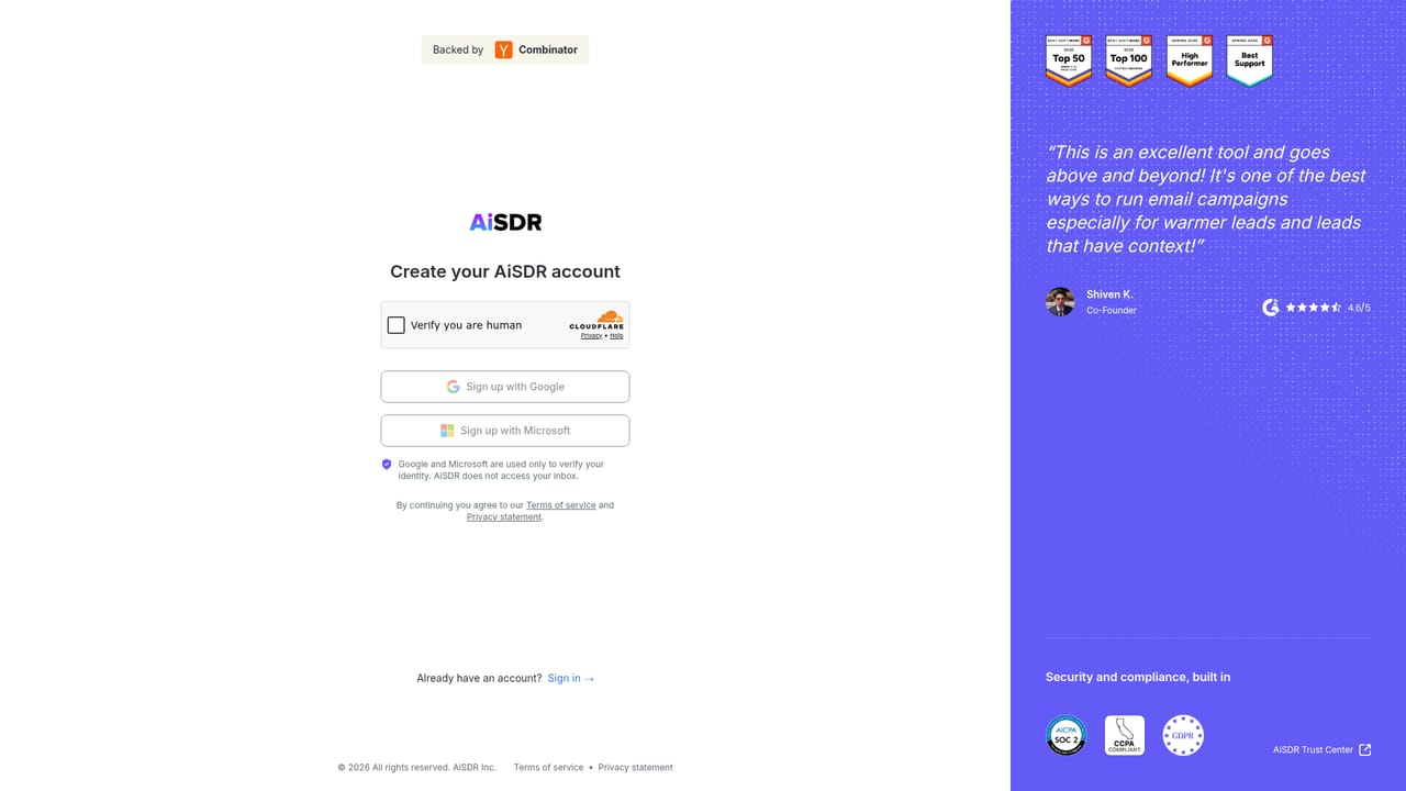 Ami by AiSDR — Create an AiSDR account
