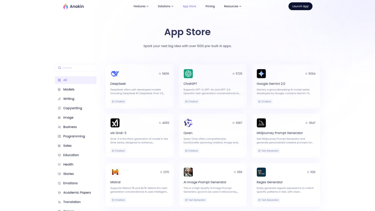 Anakin — Pick a prebuilt app from the catalog