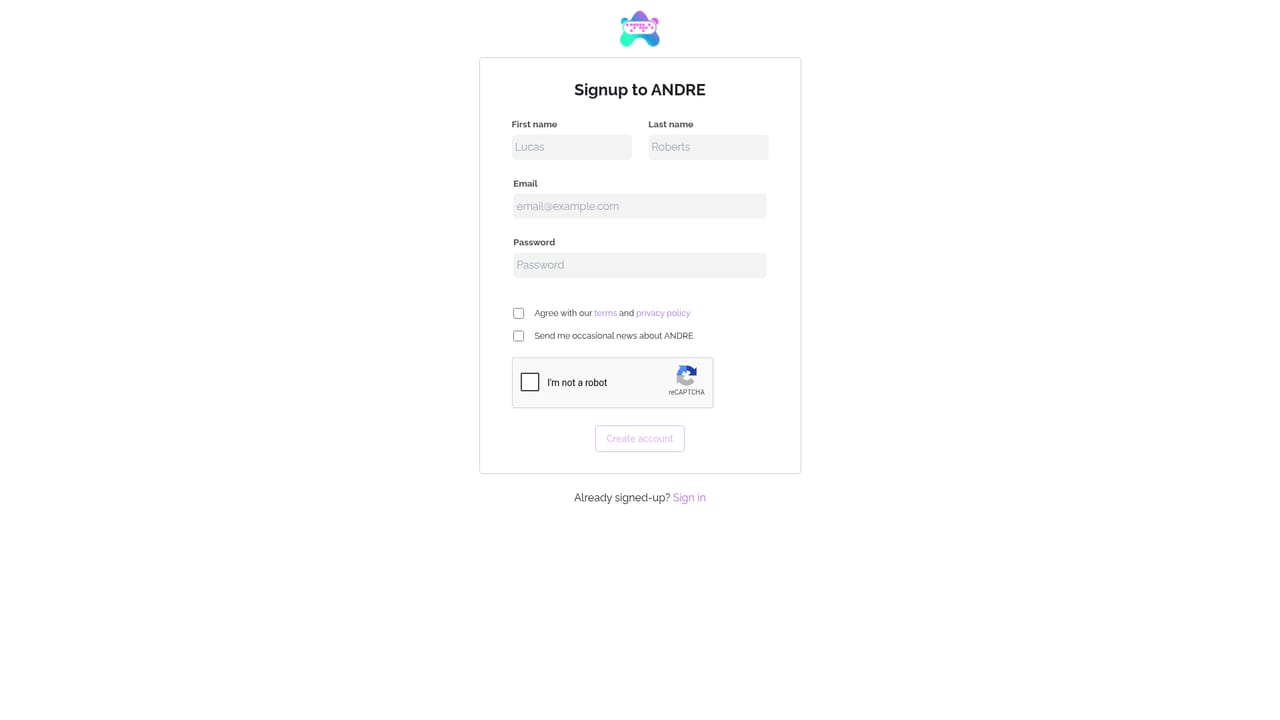 ANDRE — Create a free account