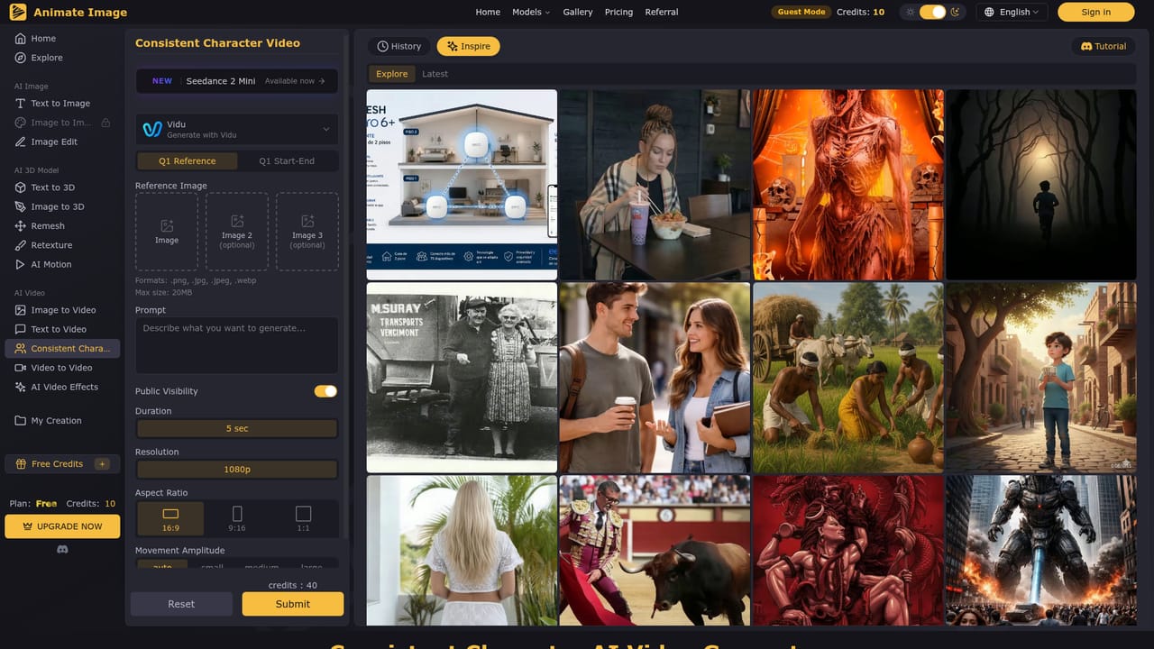 AnimateImage.net — Open the consistent character video tool