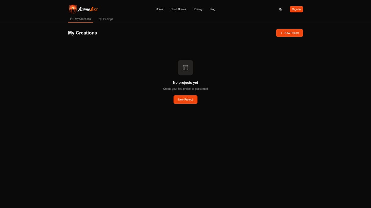 AnimeArc — Create a project and enter your premise