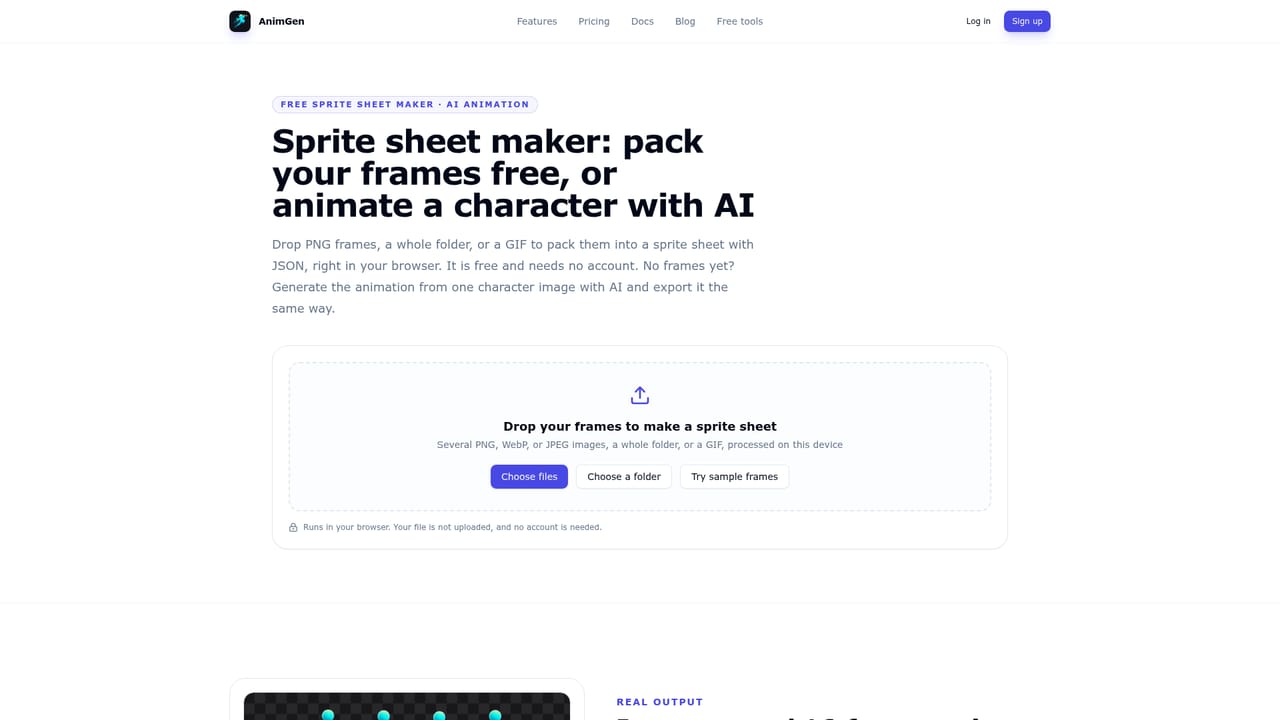 AnimGen — Export a sprite sheet or engine pack