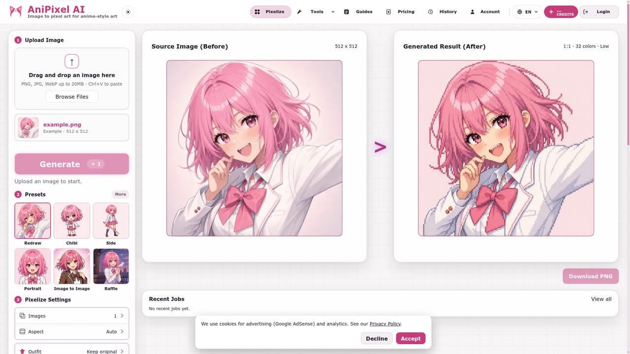 AniPixel AI — Open the studio and upload an image