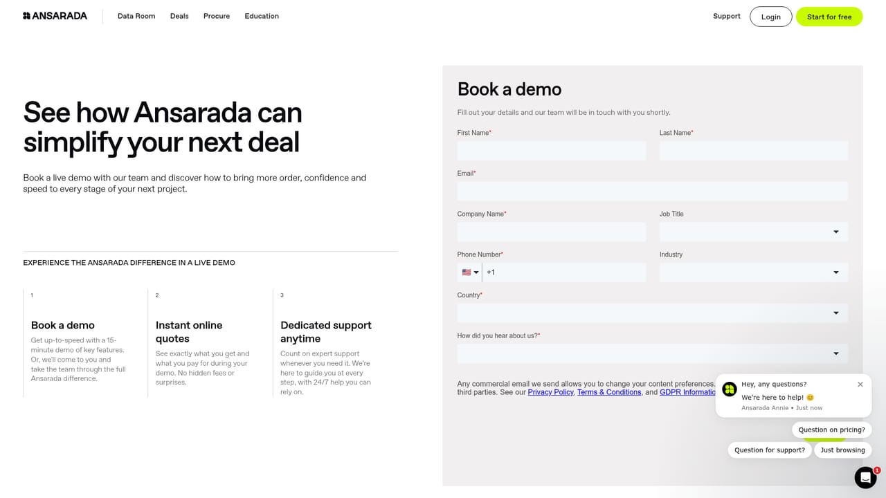 Ansarada — Request a demo or start a free signup