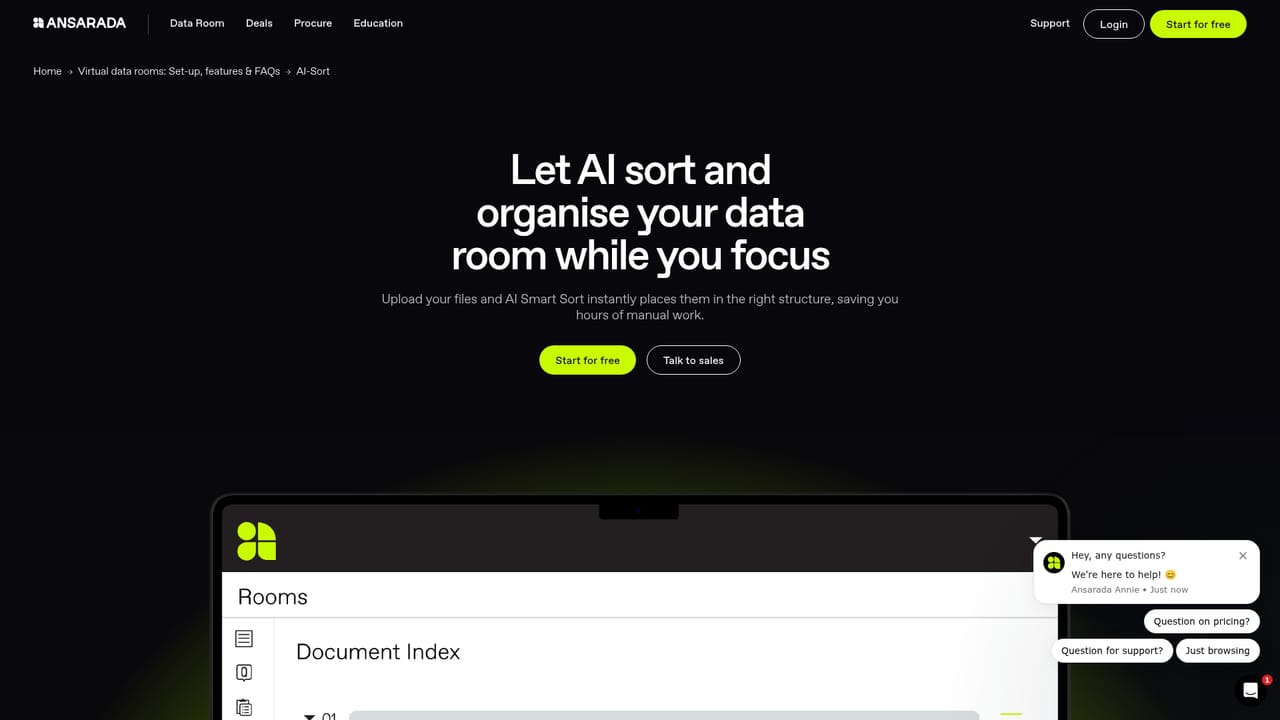 Ansarada — Run AI Sort on the document set