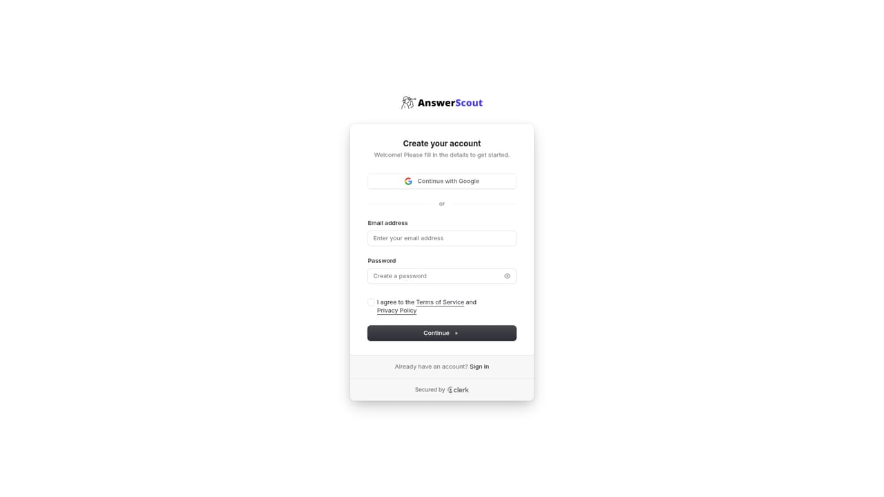 AnswerScout — Create an account and start the trial