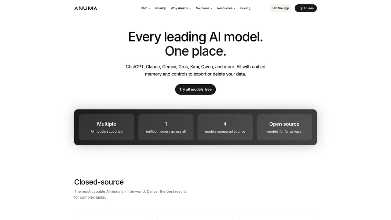 Anuma — Pick a model and start a conversation