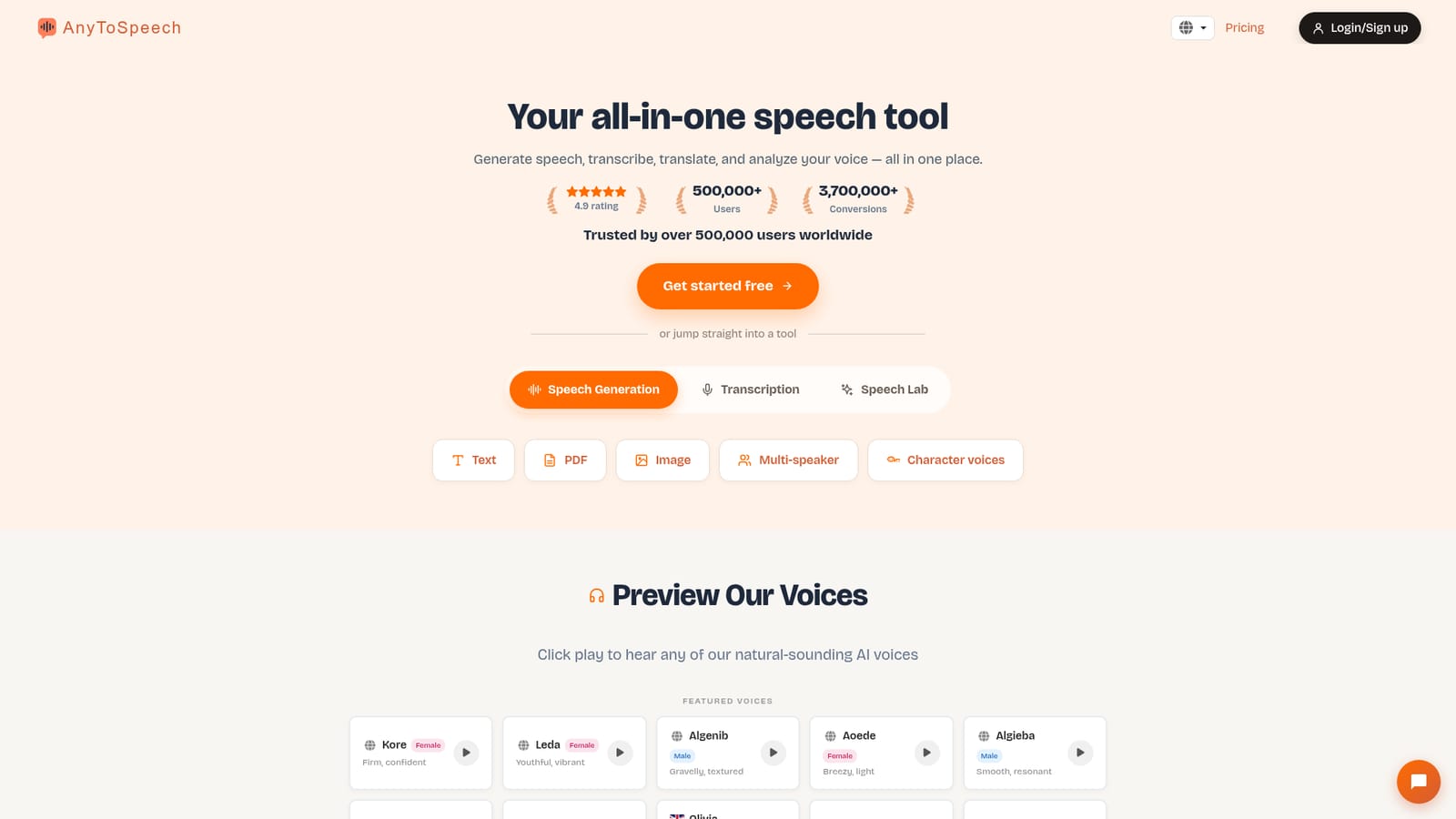 AnyToSpeech — Create a free account