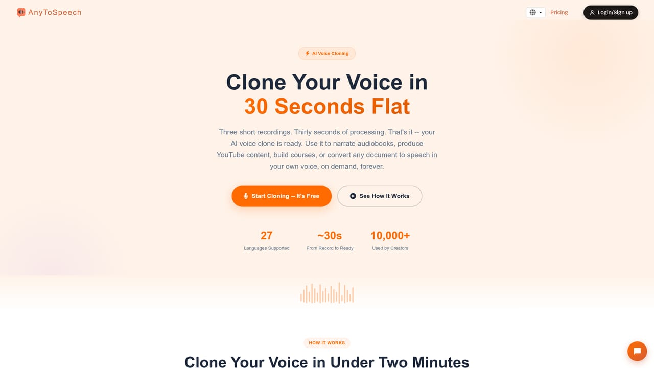 AnyToSpeech — Clone or design a voice