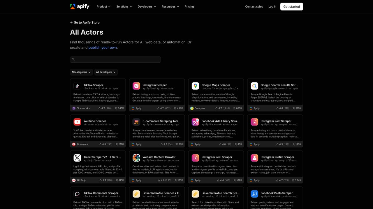 Apify — Browse the store by category