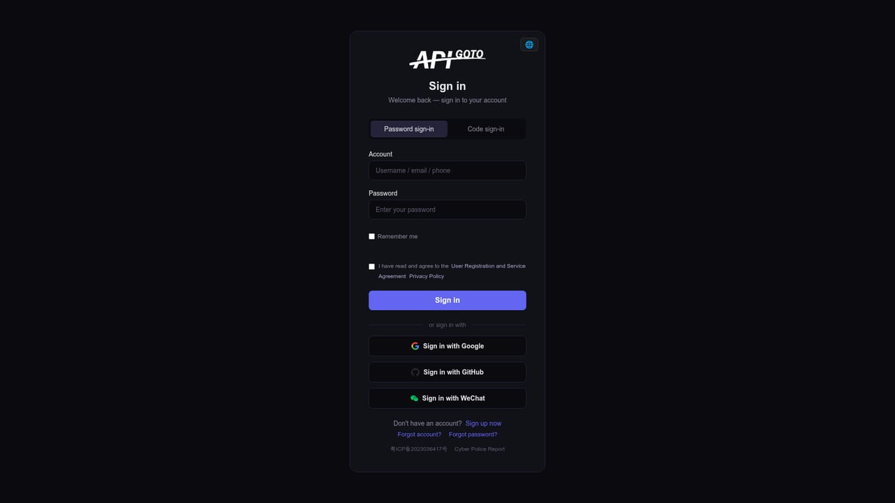 APIGOTO — Generate an API key