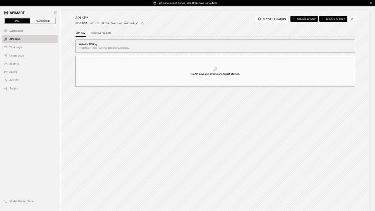 APIMart — Generate an API key