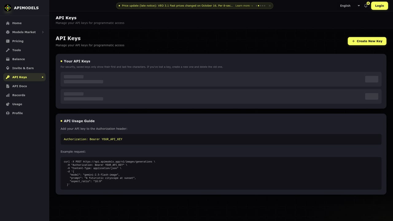 APIMODELS — Generate an API key
