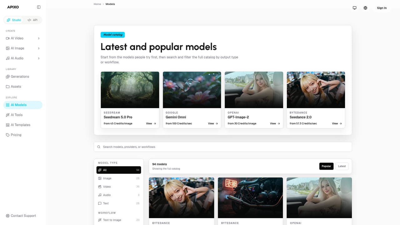 APIXO — Browse the model catalog