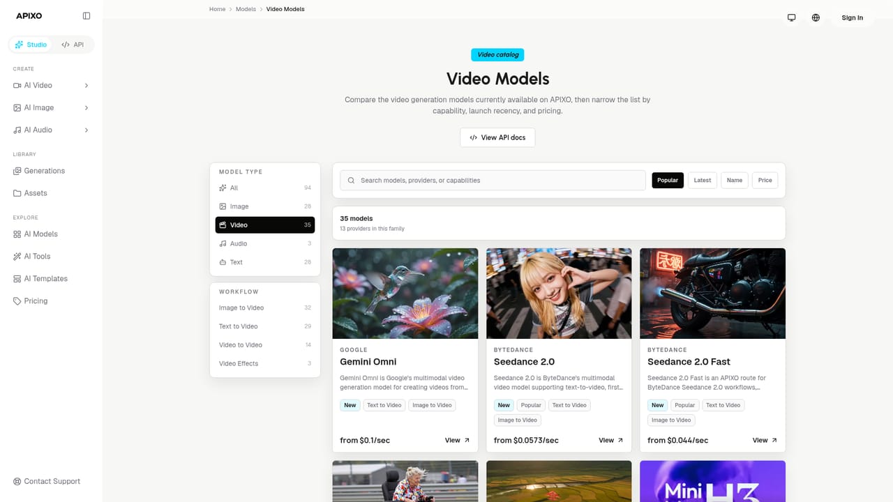 APIXO — Compare video models