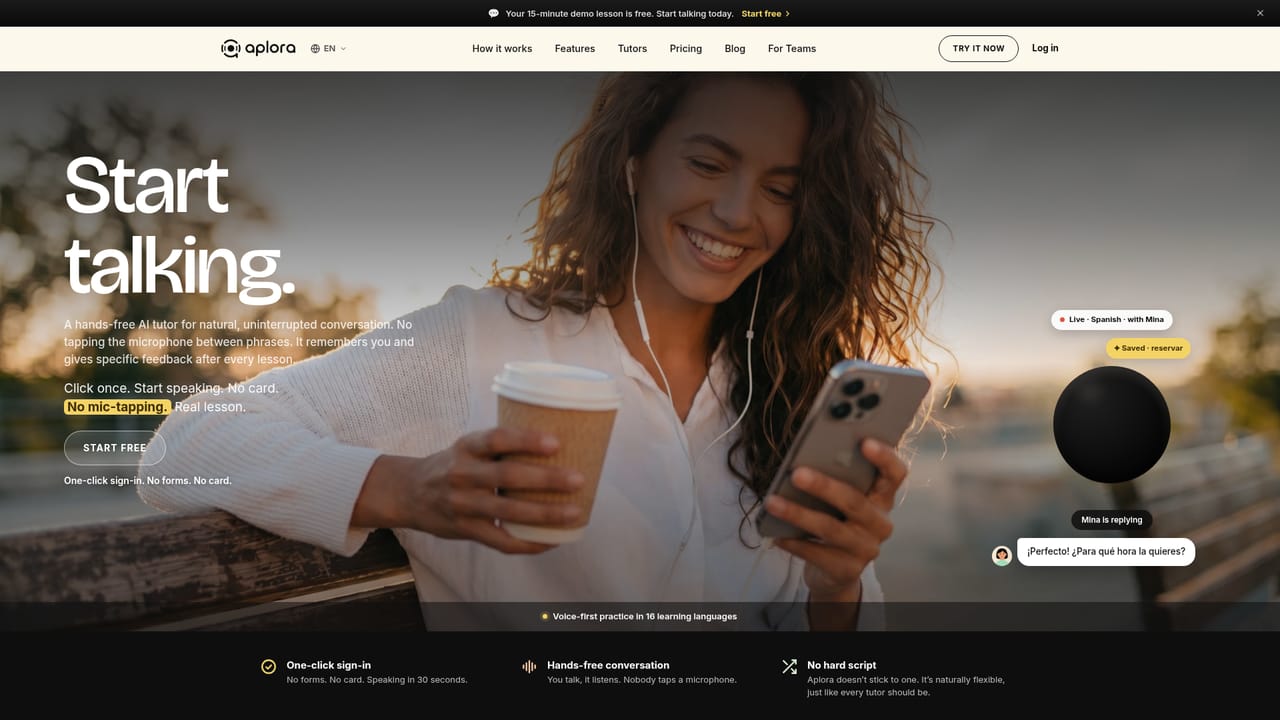 Aplora — Open the site and start a free session