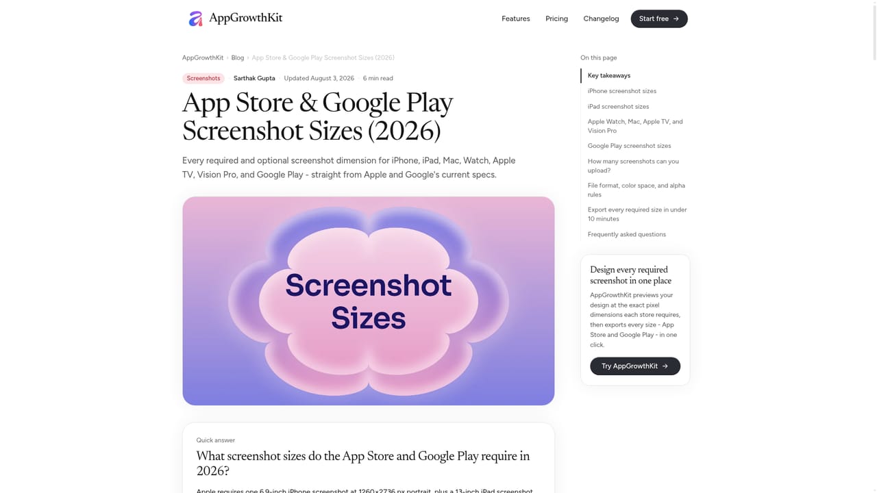 AppGrowthKit — Check required sizes and export