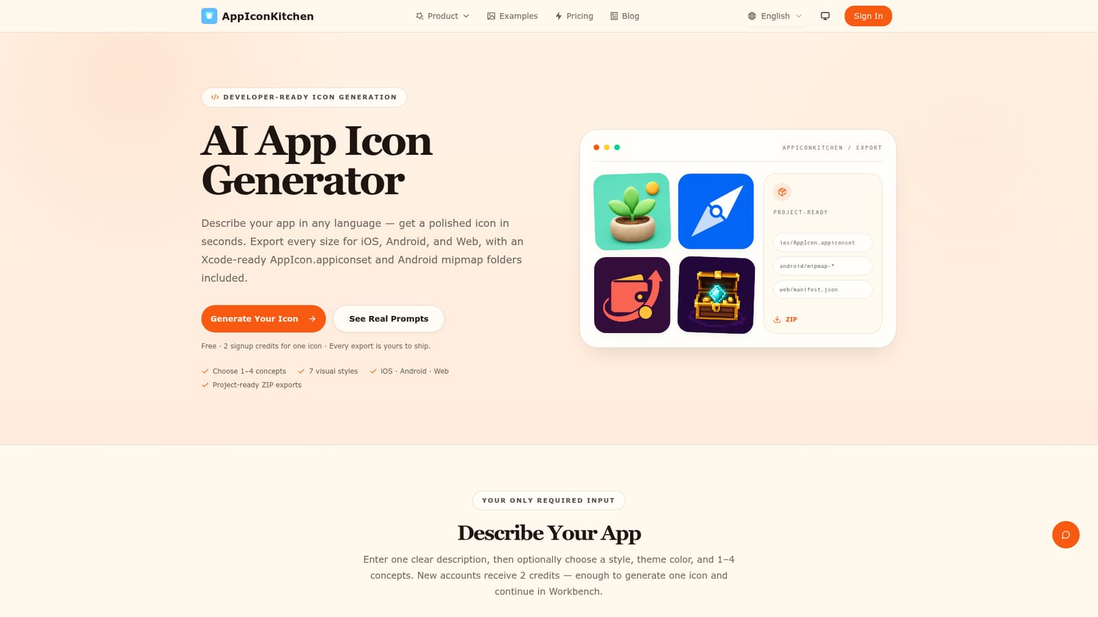 AppIconKitchen — Describe your app in the prompt field