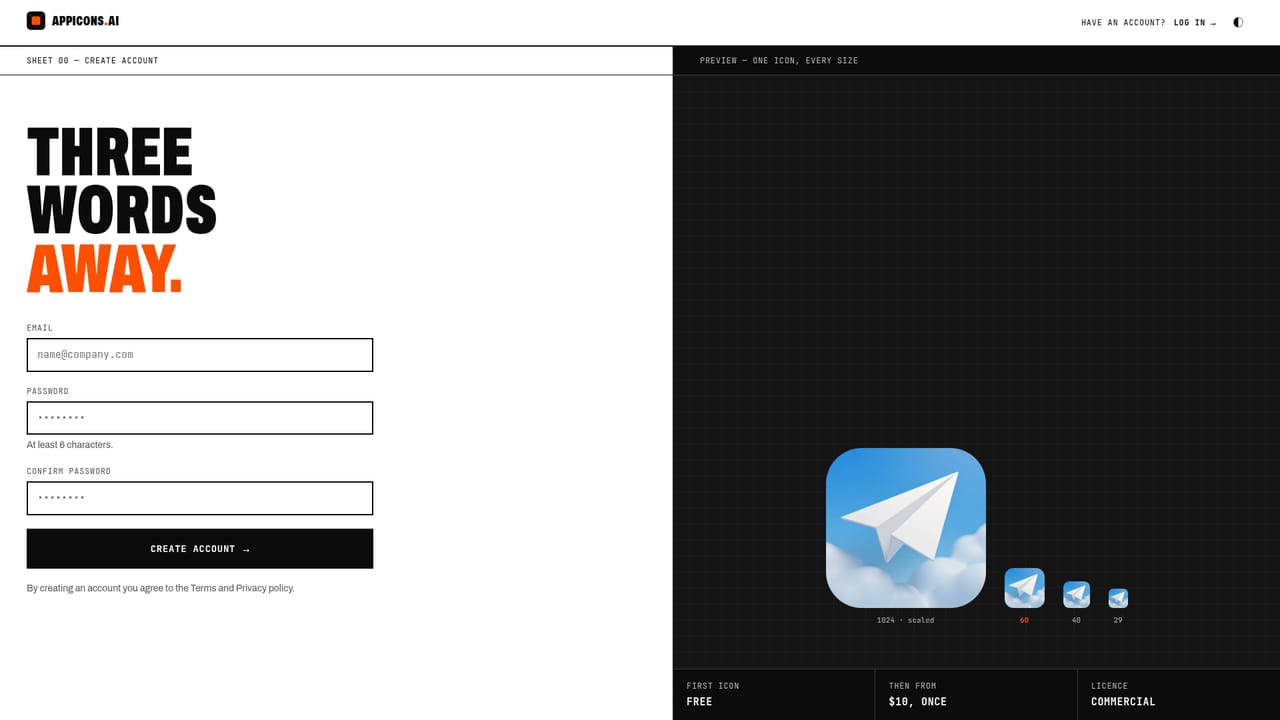 AppIcons — Create an account