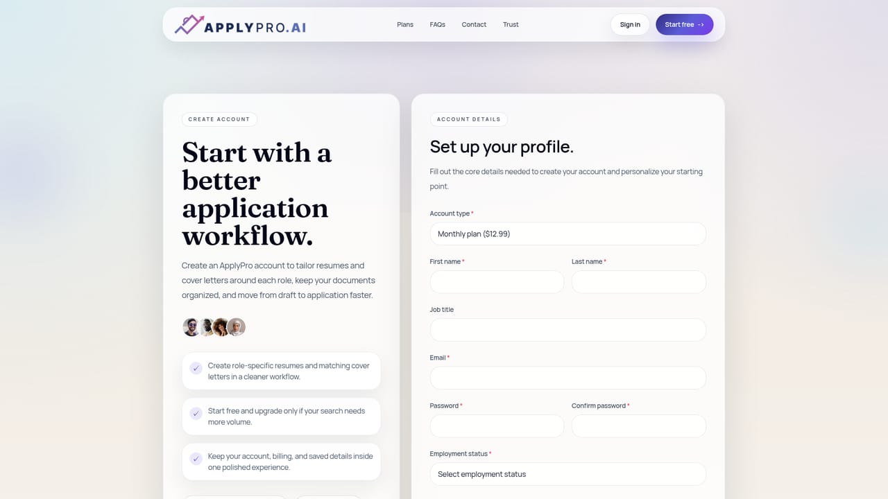 ApplyPro — Create a free account
