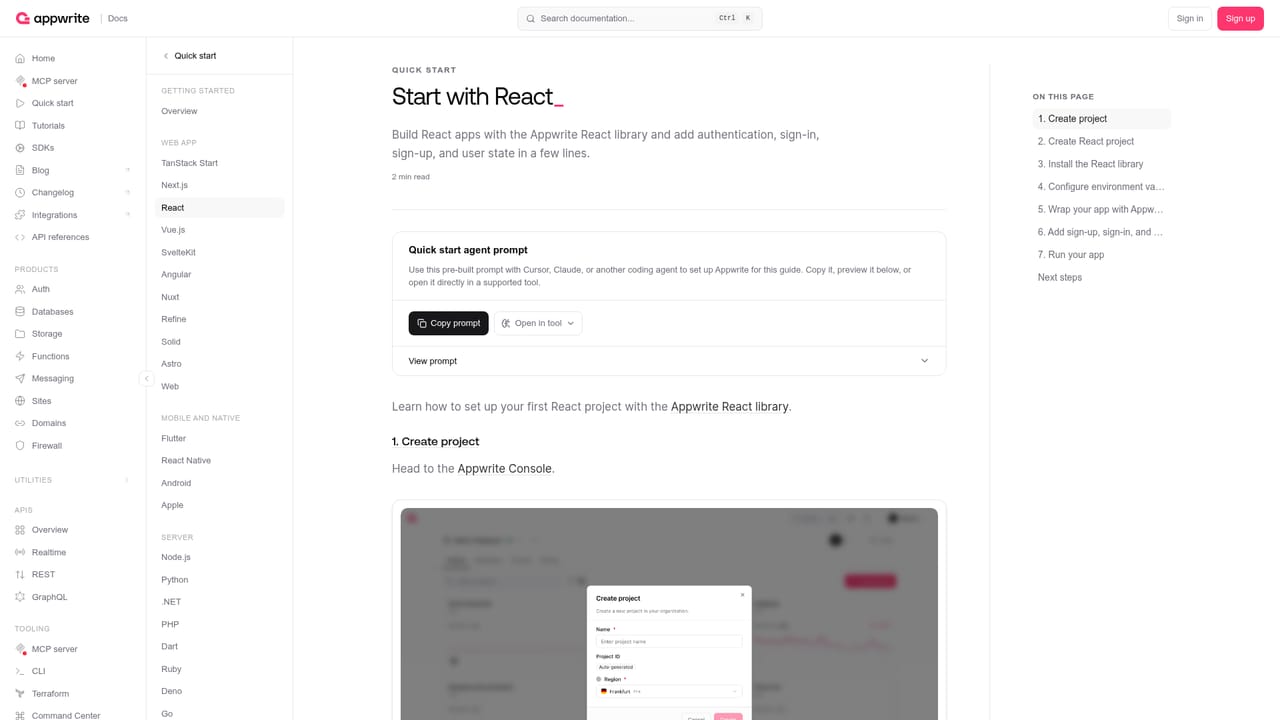 Appwrite — Follow a framework quick start