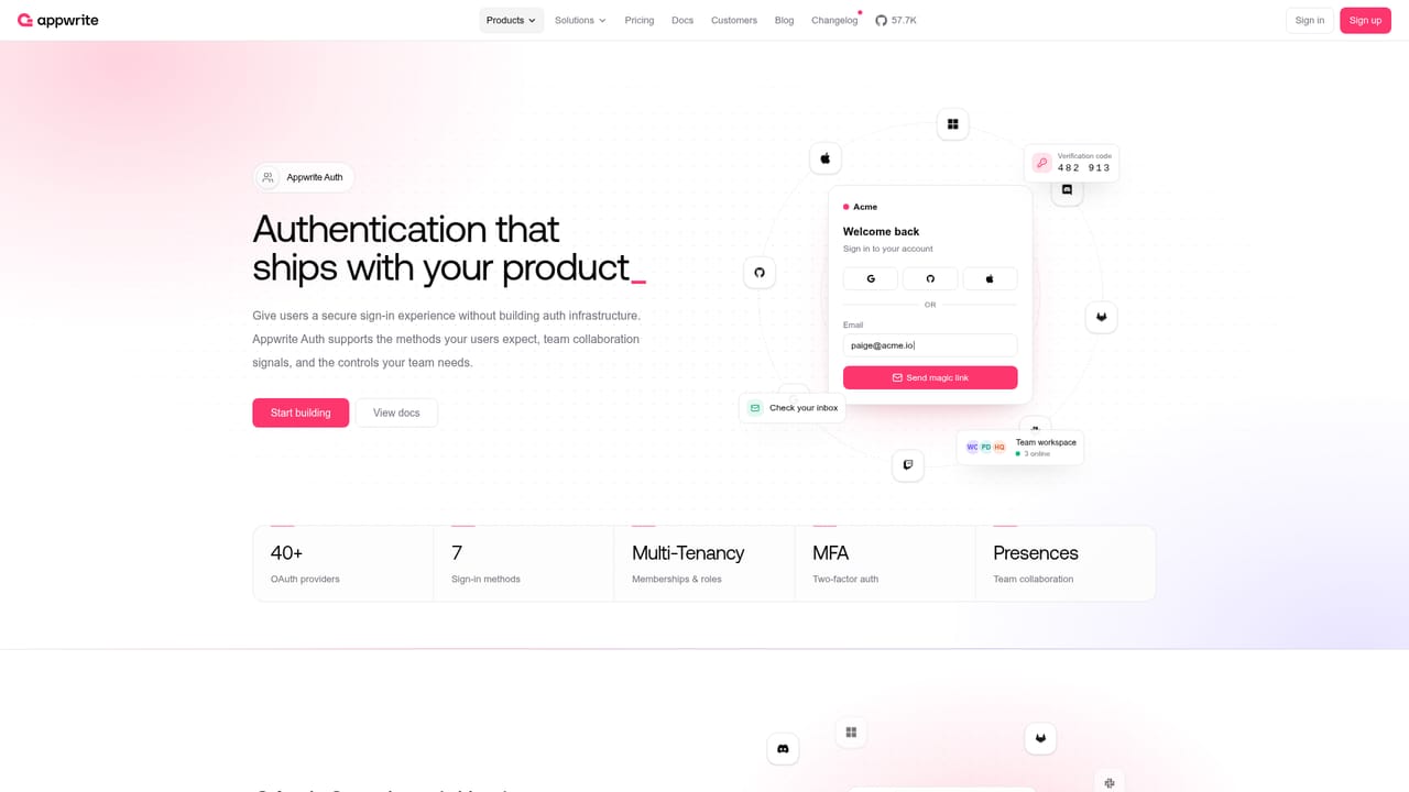 Appwrite — Set up Auth and a database