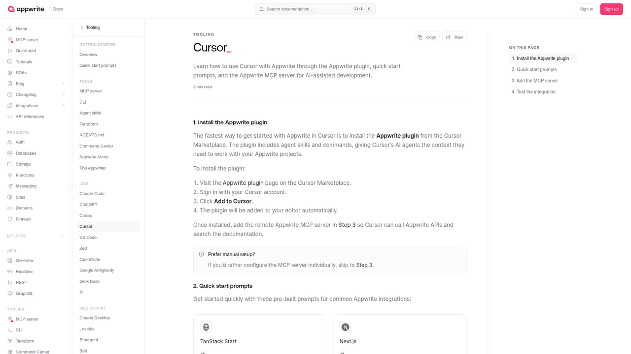 Appwrite — Connect an AI agent over MCP