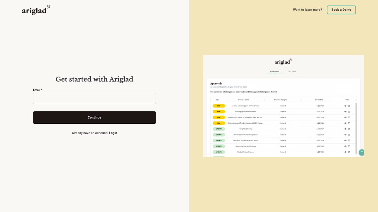 Ariglad — Create a free trial account