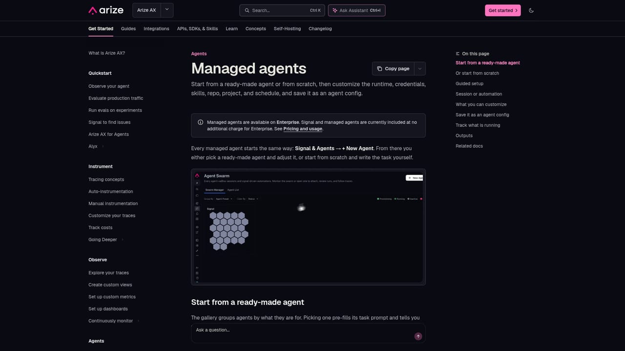 Arize AX — Start from an agent preset