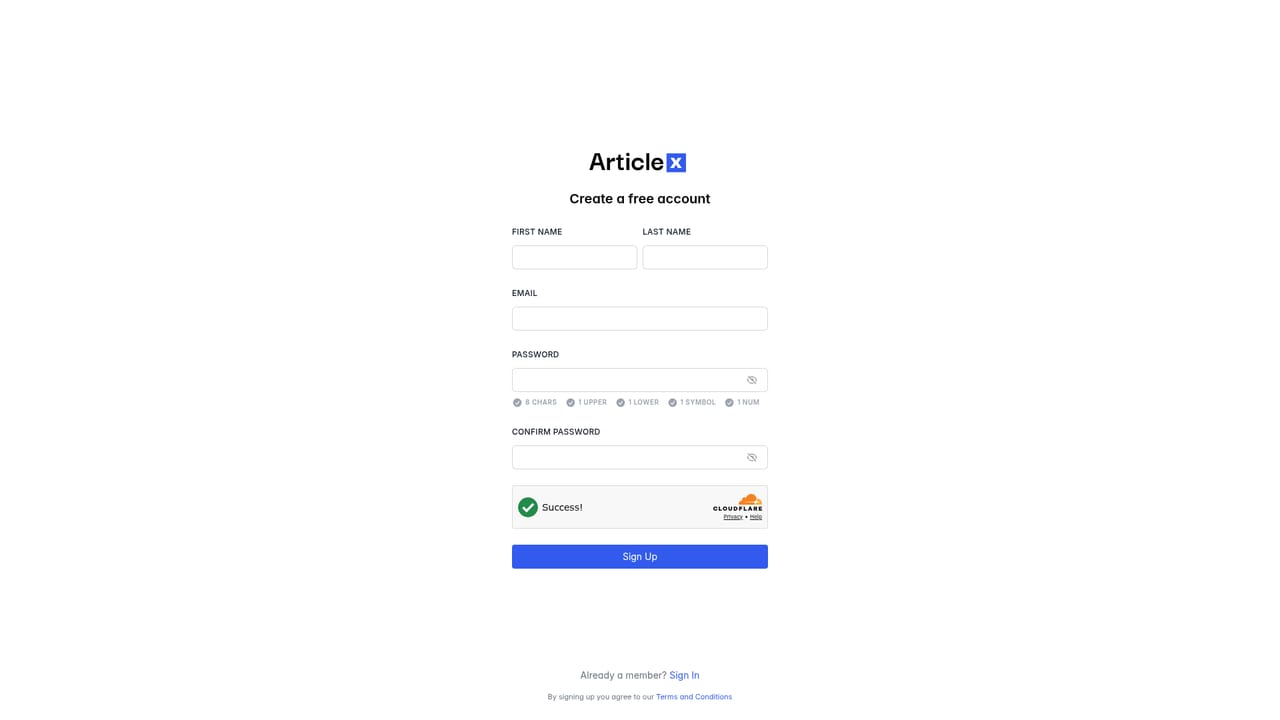 ArticleX — Create an ArticleX account