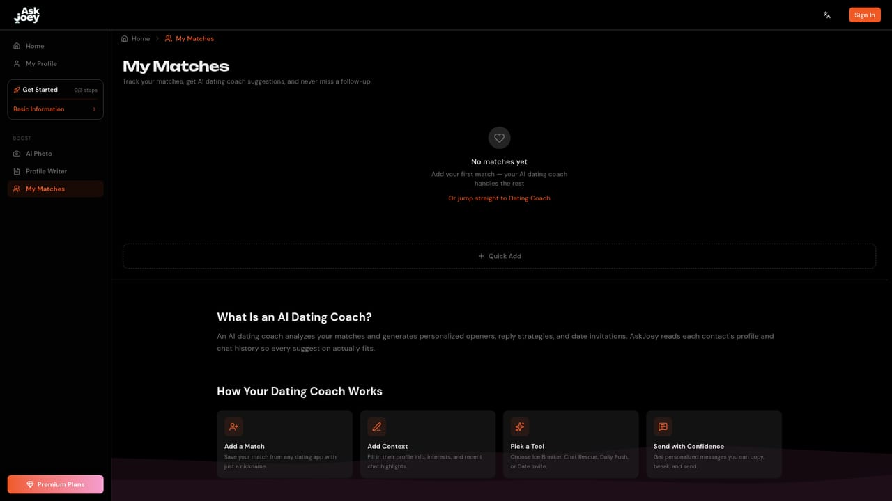 AskJoey — Add matches to the dating coach