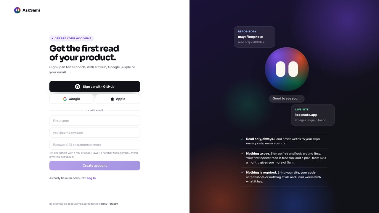 AskSami — Sign up for free