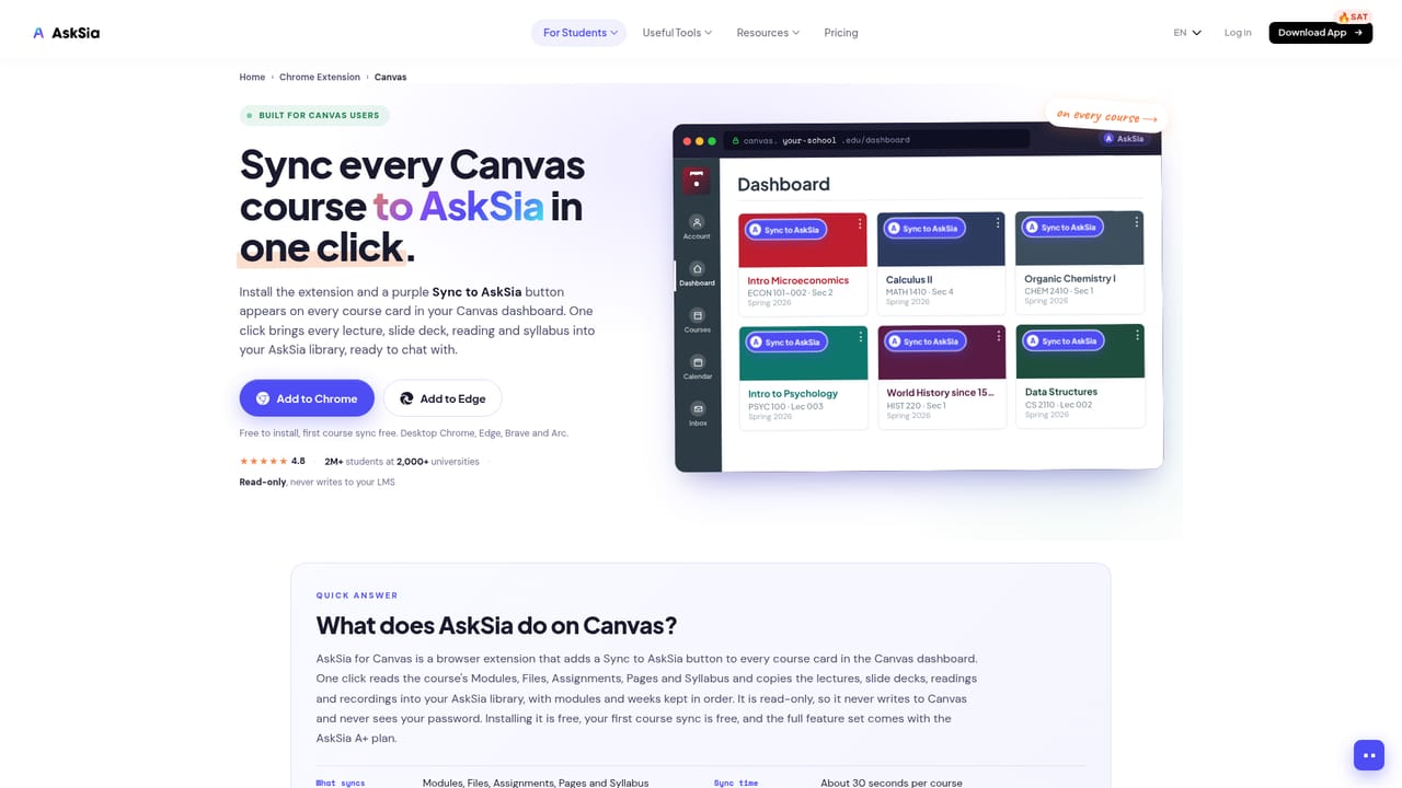 AskSia AI — Sync your LMS so courses arrive automatically