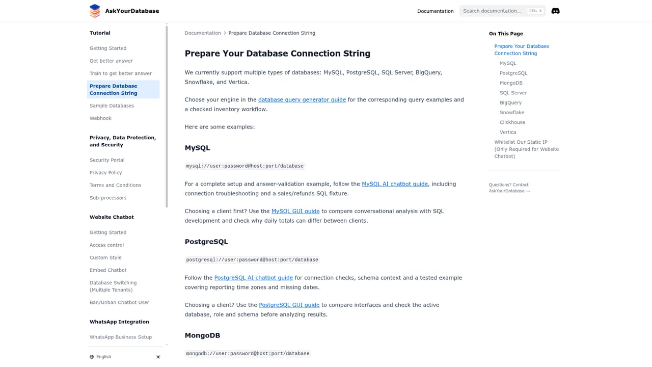 AskYourDatabase — Connect an approved database account