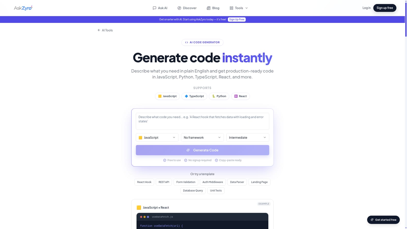 AskZyro — Open the generator