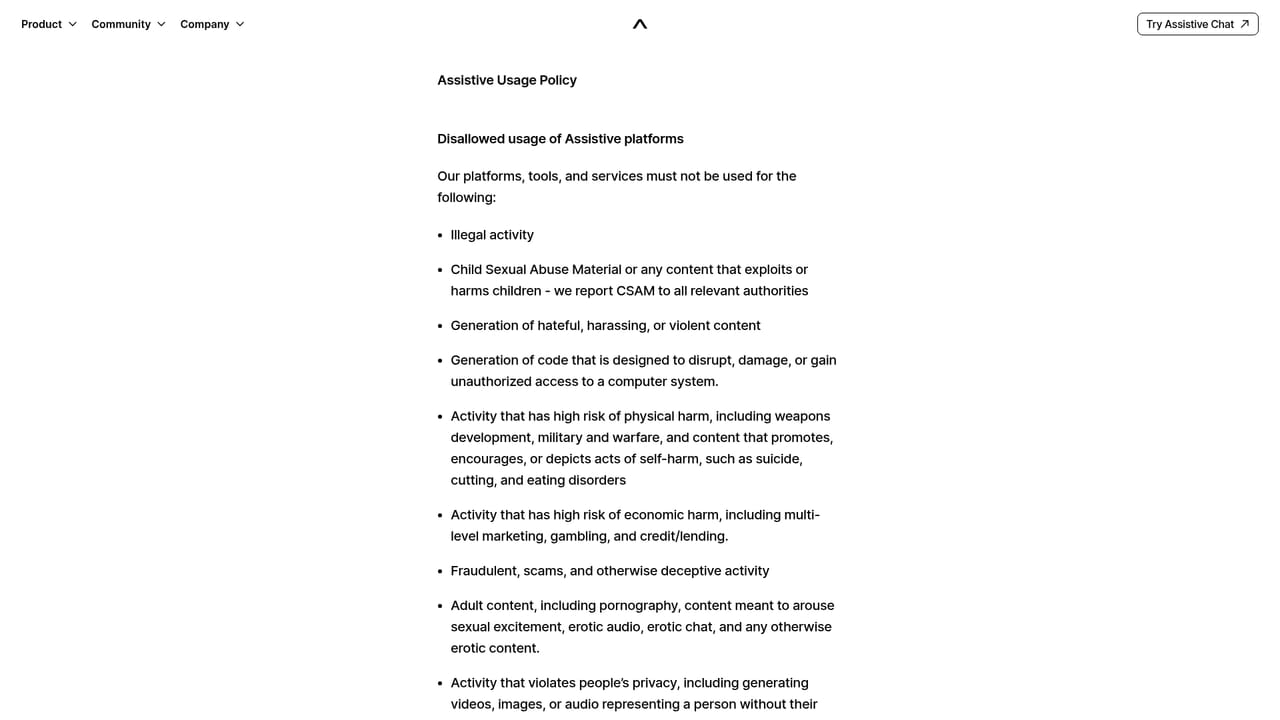 Assistive Chat — Review the usage policy