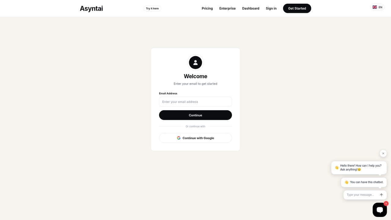 Asyntai — Create a free account