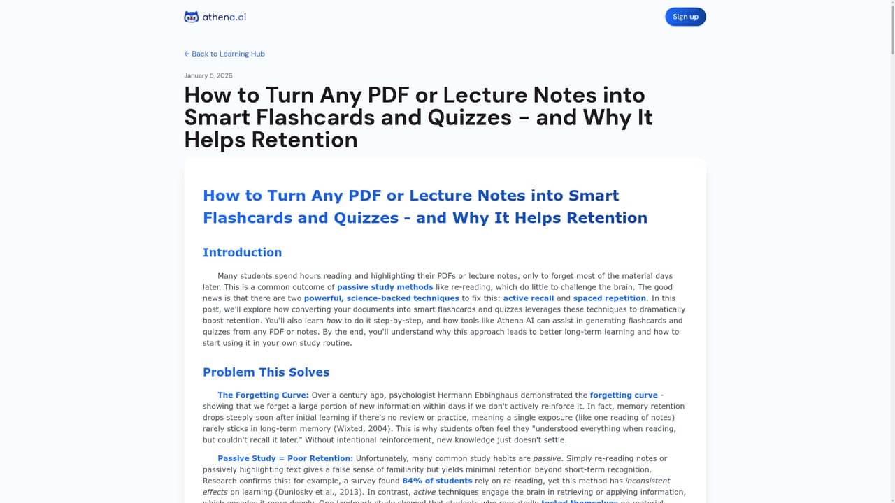 Athena — Build flashcards and quizzes