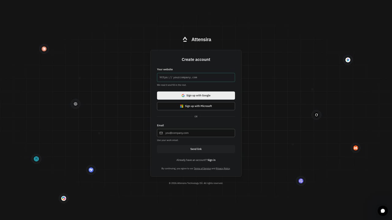 Attensira — Create your account and start the trial