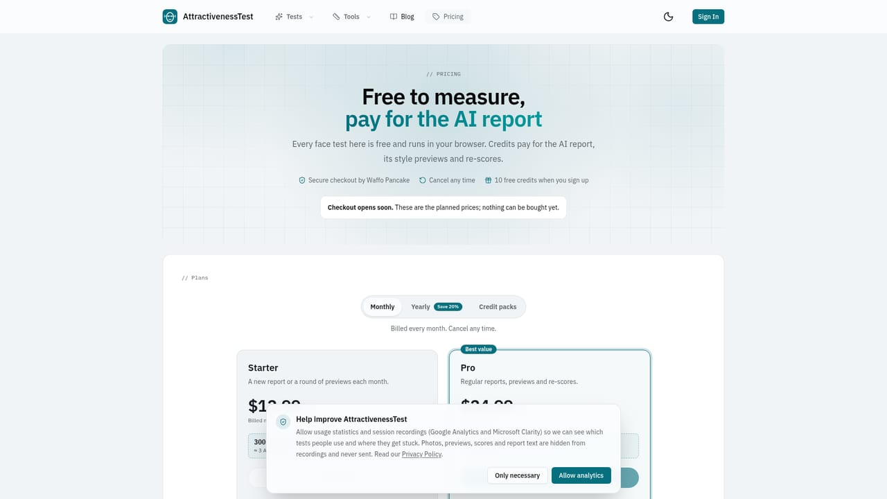 AttractivenessTest — Check the AI report and pricing