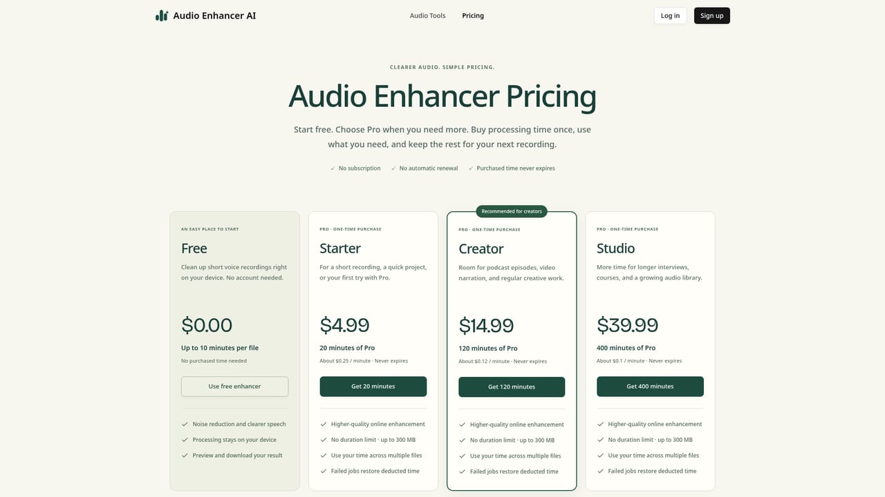 Audio Enhancer AI — Upgrade to Pro for longer files