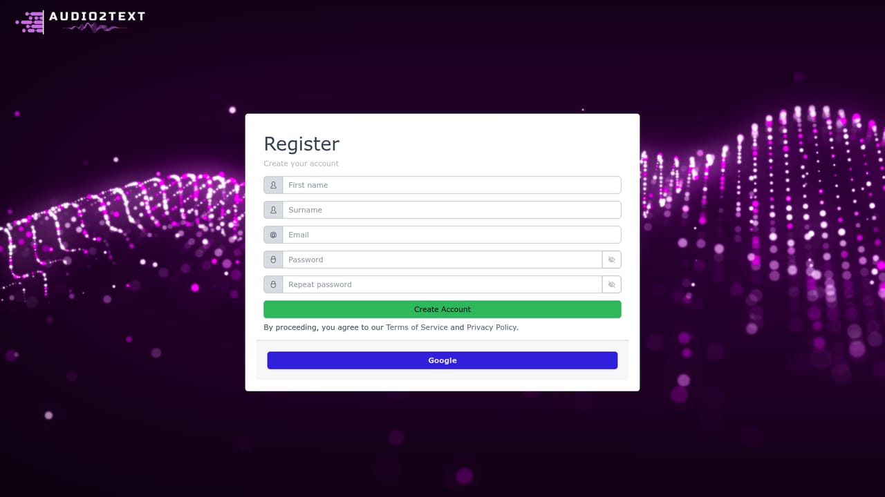 Audio2Text — Create an account and collect your free credits