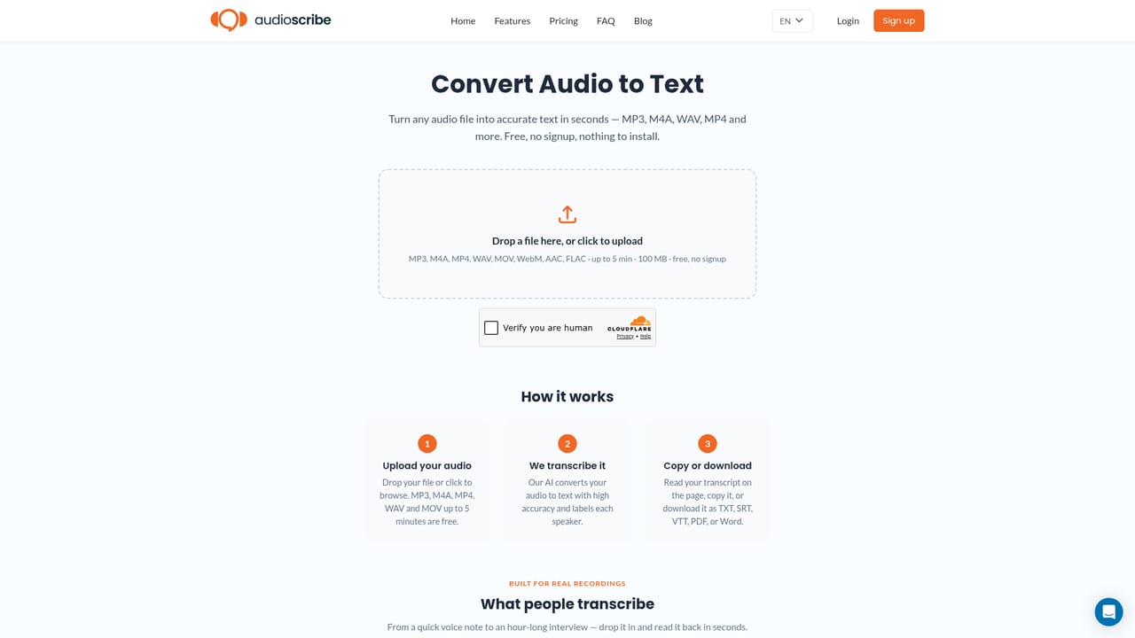 AudioScribe — Pick a format or use-case tool