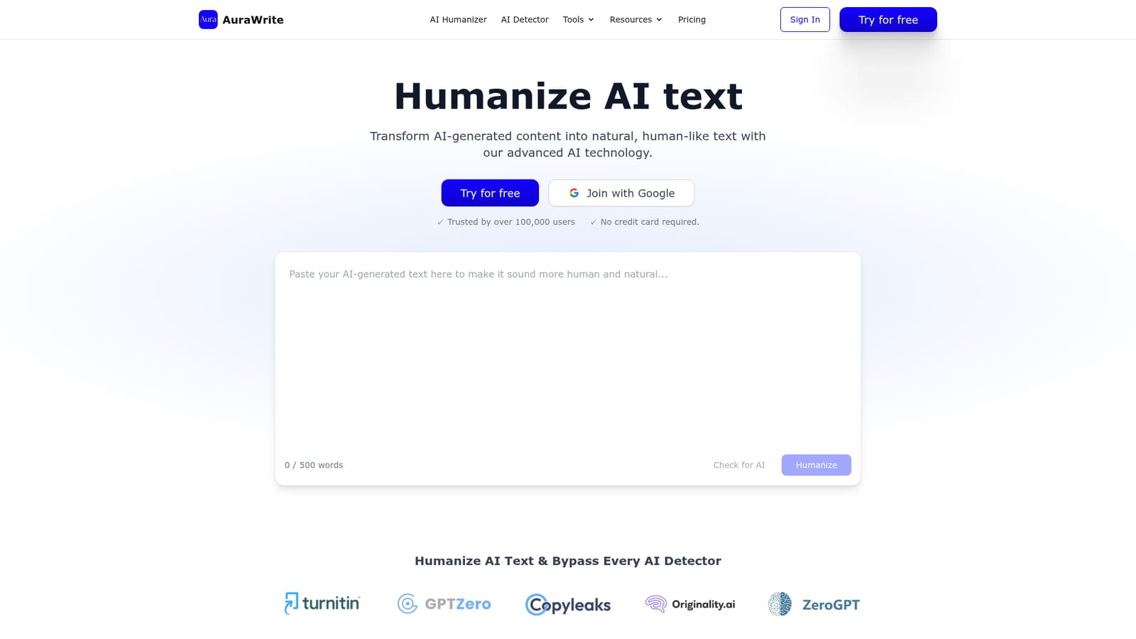 AuraWrite — Open the humanizer and sign in