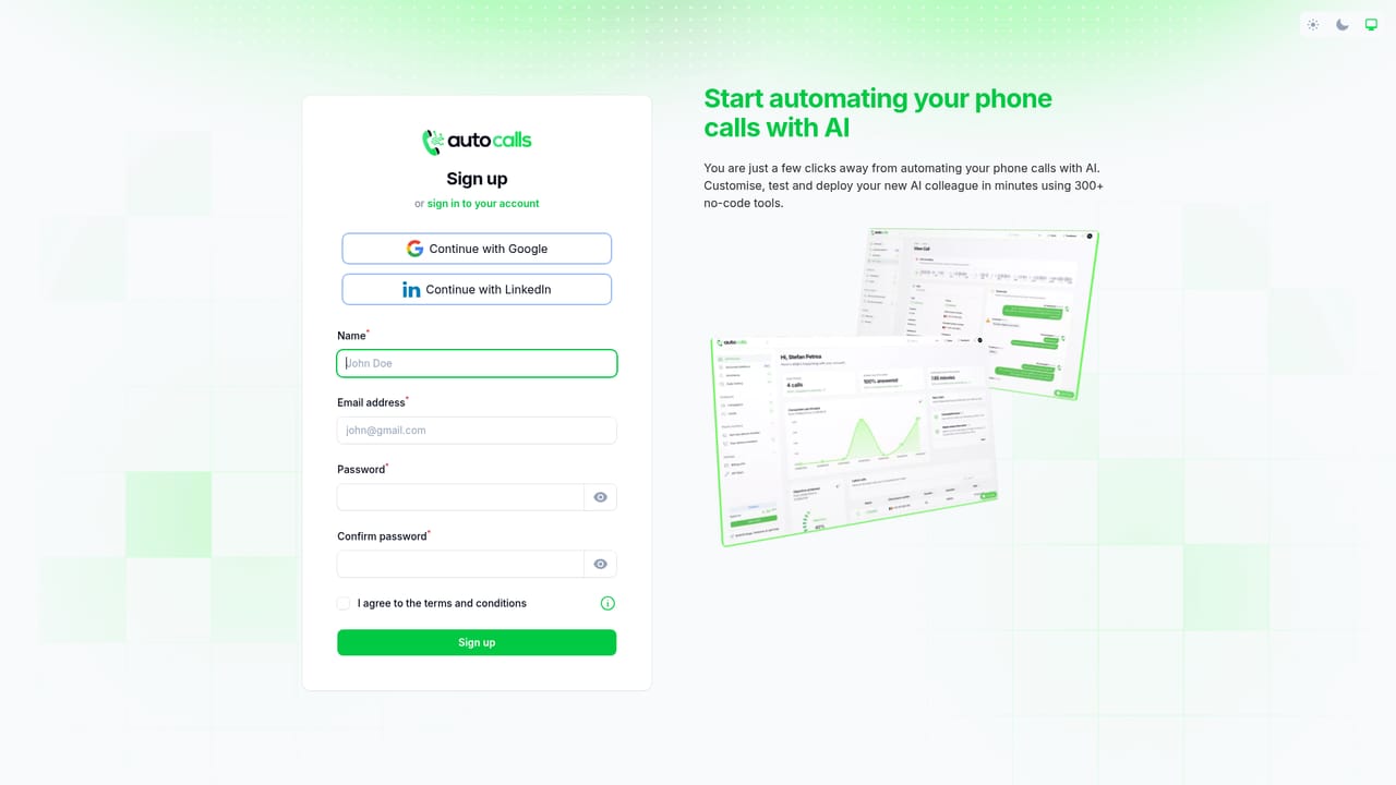 AutoCalls — Create your account