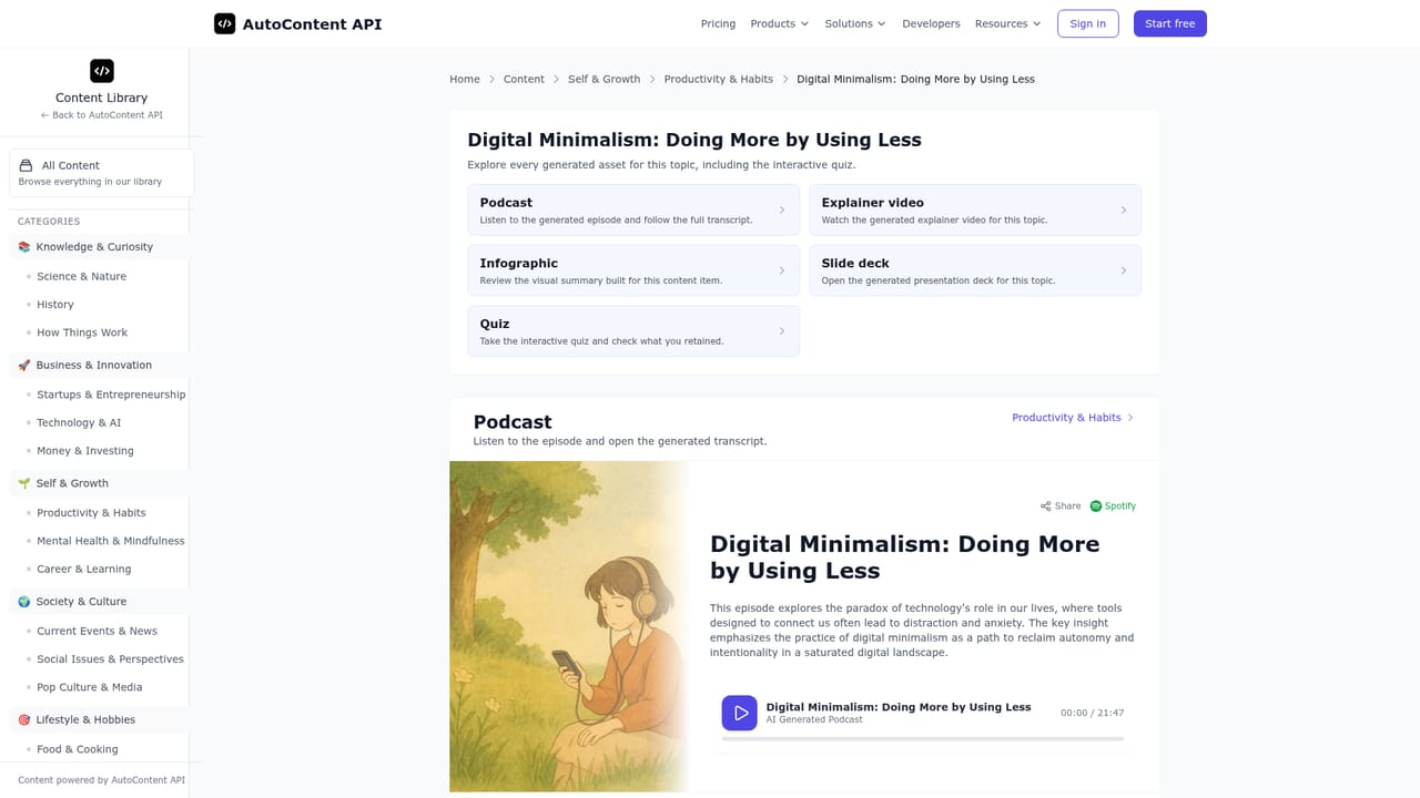 AutoContent API — Review examples per format