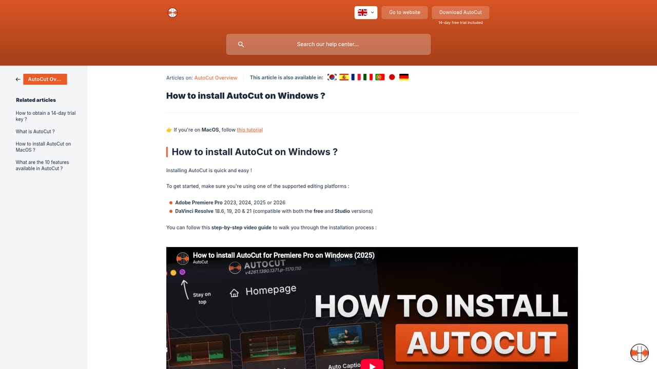 AutoCut — Follow the installation guide